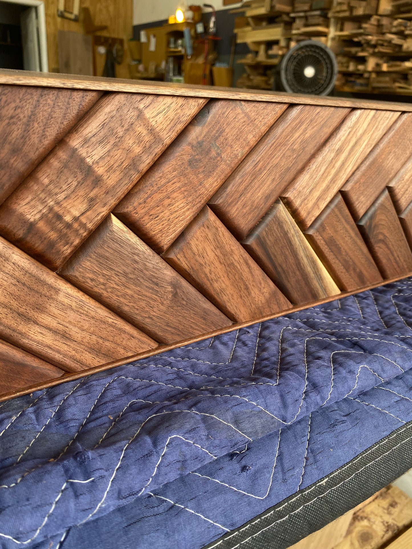 Modern Walnut Fireplace Mantel Shelf with Herringbone Pattern | Mid Century Modern Fireplace Mantle Shelf | Handmade Wood Mantel