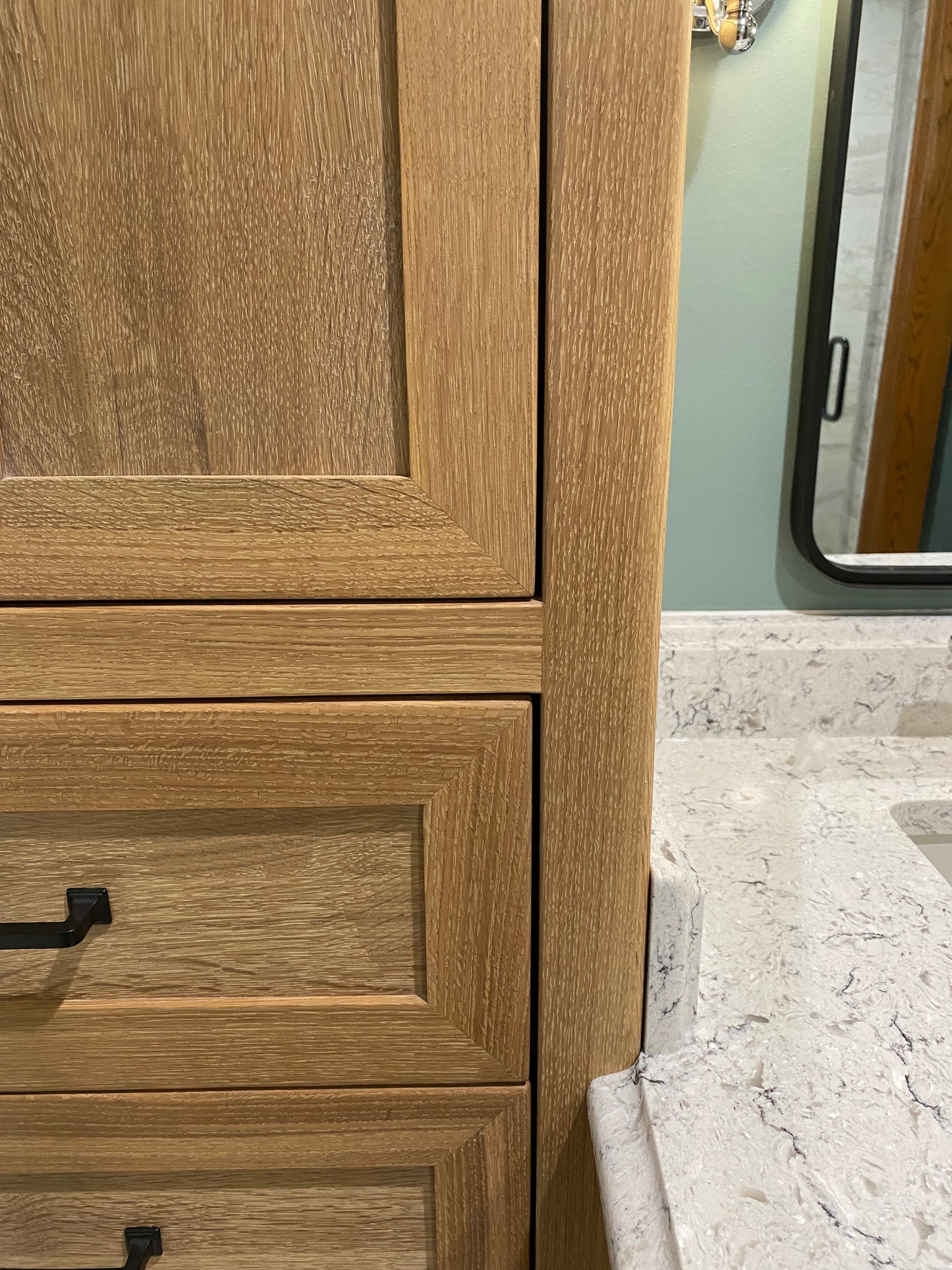 Rift Sawn White Oak Bathroom Vanity Base Set and Center Linen Tower - Custom Made to Your Bathroom