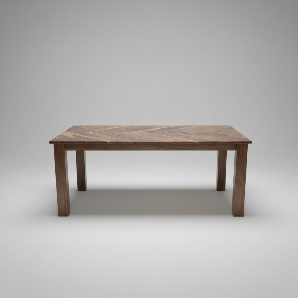 Walnut Herringbone Dining Room Table with Parsons Style Base