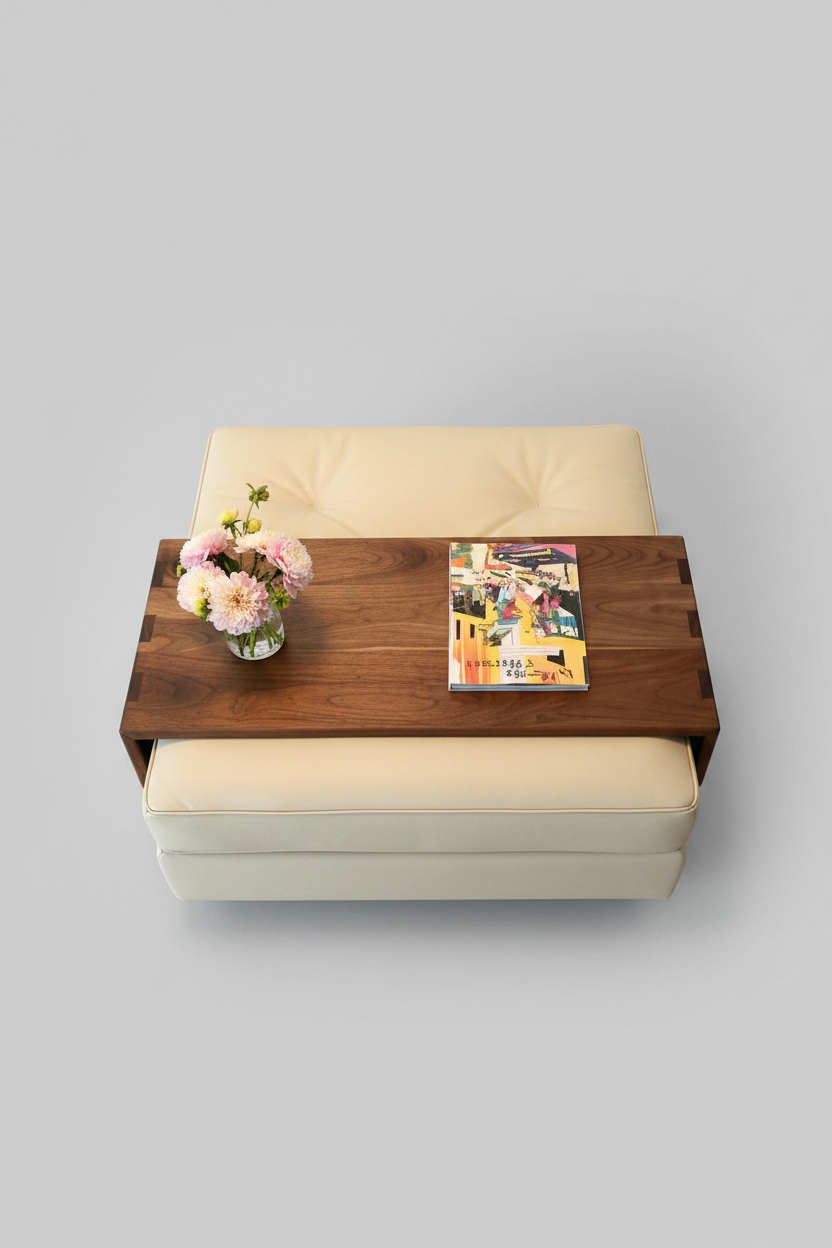 Handmade ottoman cover sitting on leather ottoman