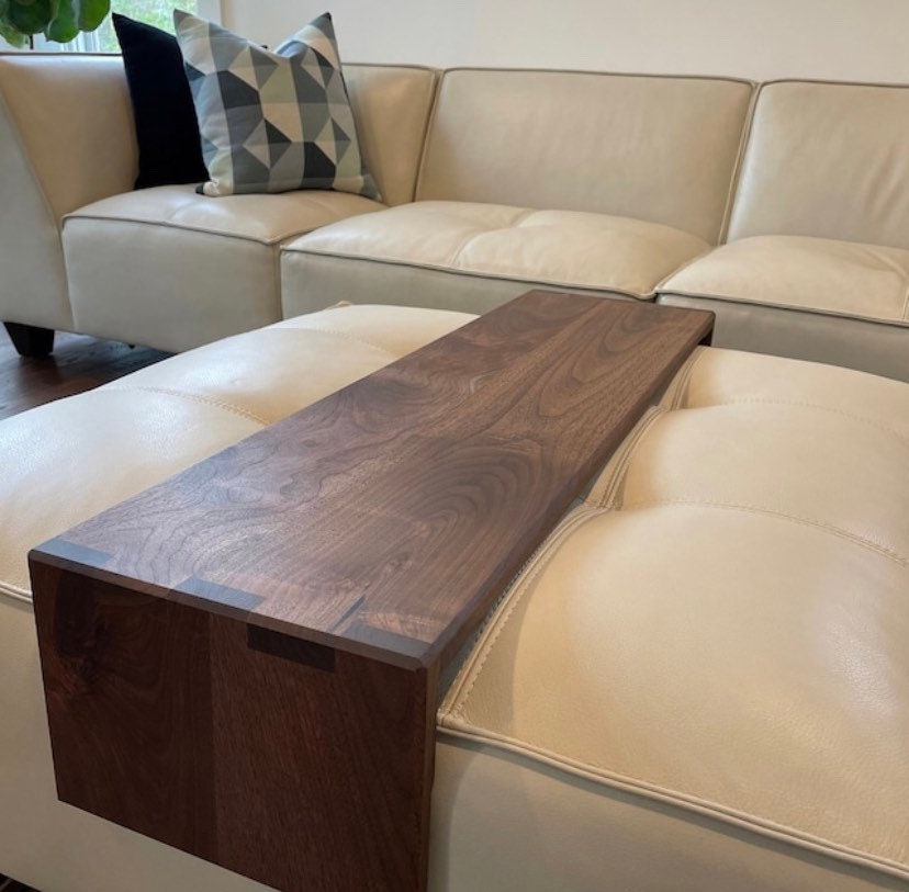 cocktail ottoman table, walnut ottoman table, wood ottoman overlay,