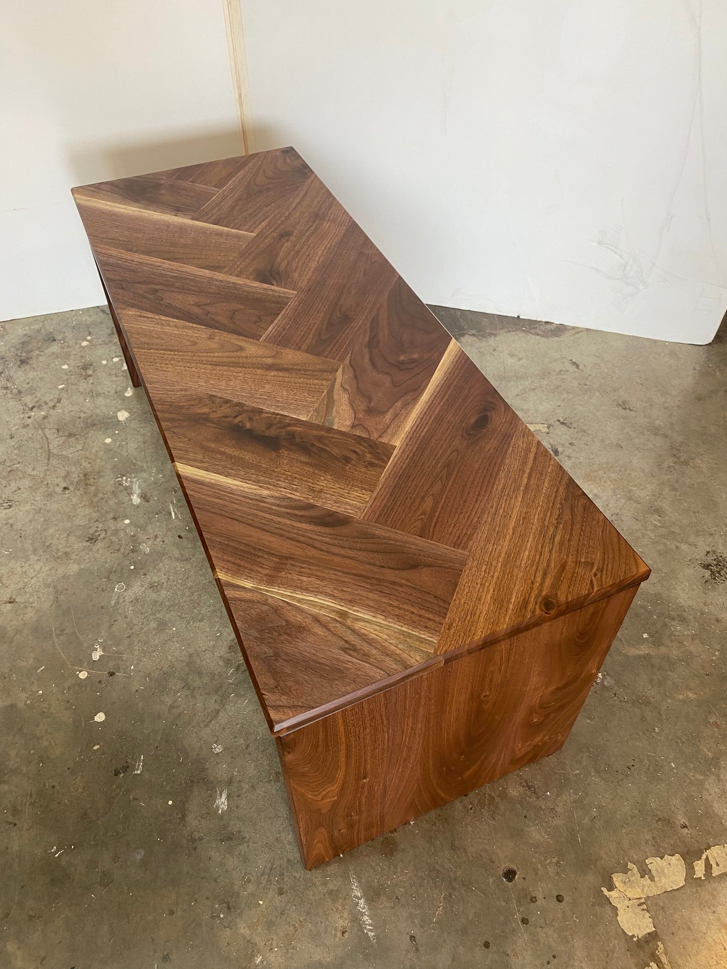 Custom Ottoman Coffee Table with Herringbone Pattern in Solid Walnut