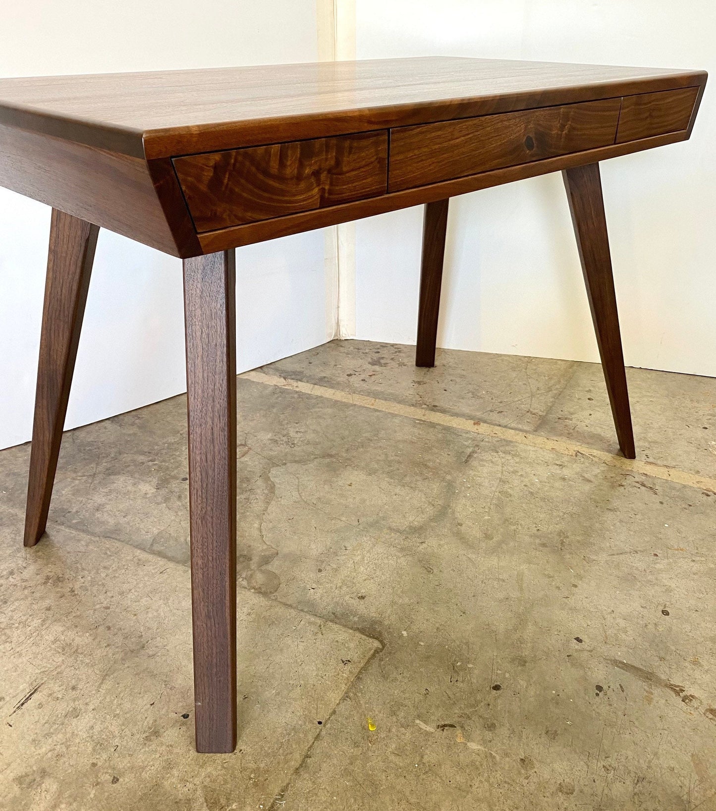MCM Walnut Writing Desk With Push To Open Drawers