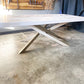 Whitewash Artisan Dining Table - Herringbone Design With Modern Metal Pedestal Base