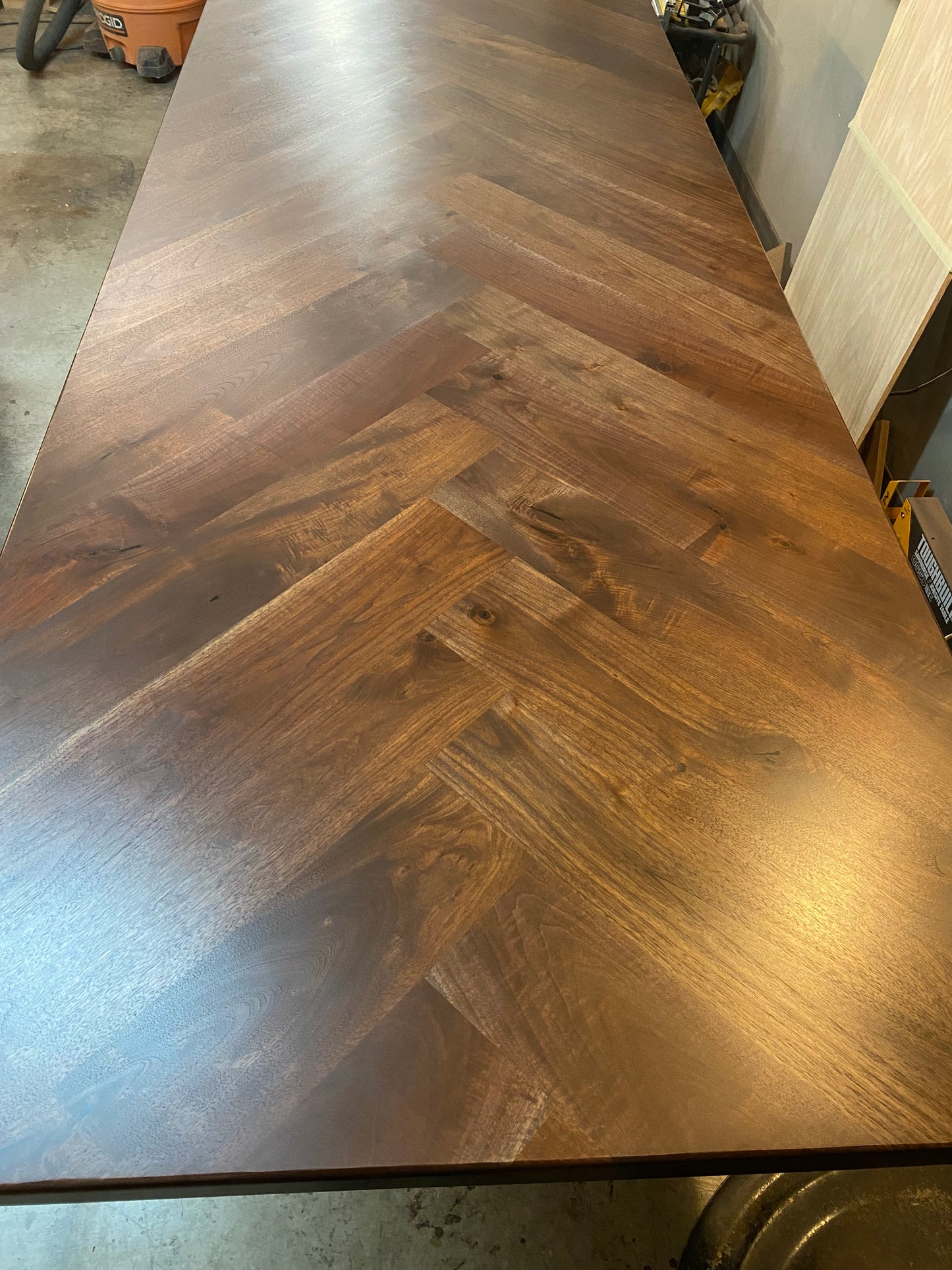 Handmade Walnut Dining Table with Metal Legs & Solid Walnut Herringbone Table Top