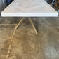 Whitewash Artisan Dining Table - Herringbone Design With Modern Metal Pedestal Base