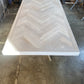 Whitewash Artisan Dining Table - Herringbone Design With Modern Metal Pedestal Base