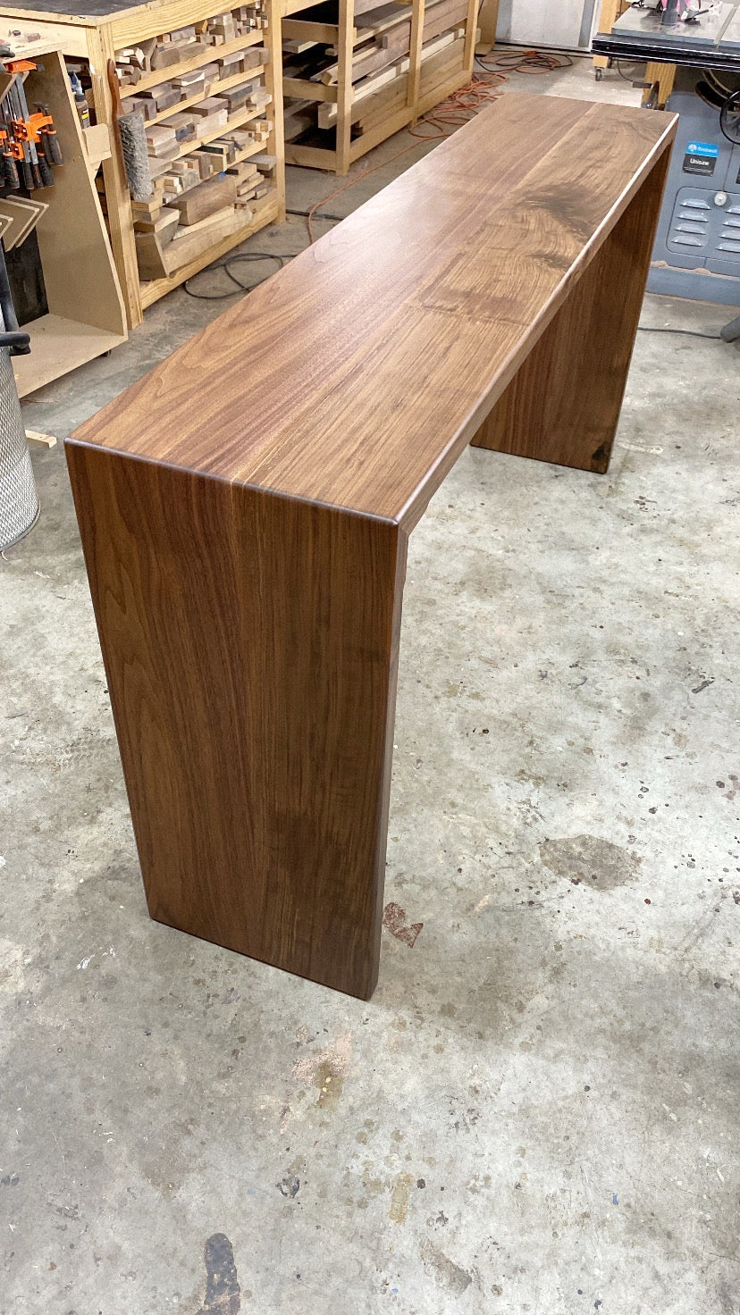 Modern Waterfall Console Table , Sofa Table or Waterfall Desk, Handmade in Solid Walnut