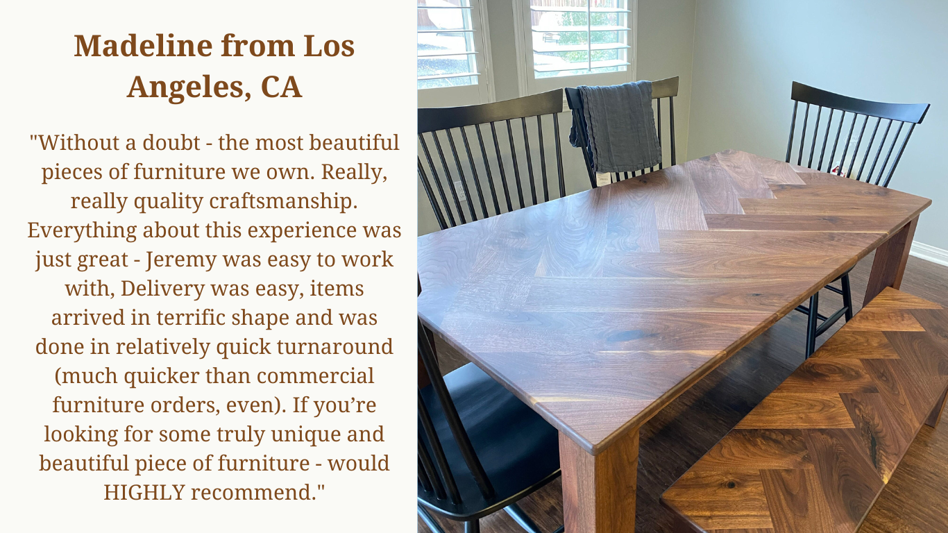 custom furniture los angeles california, herringbone dining table, walnut dining room table, unique dine table