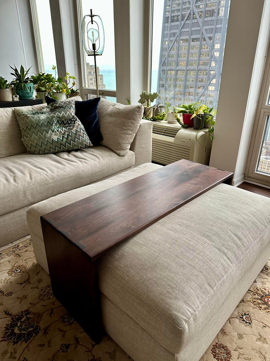 Custom handmade walnut table made to fit over a clients existing ottoman