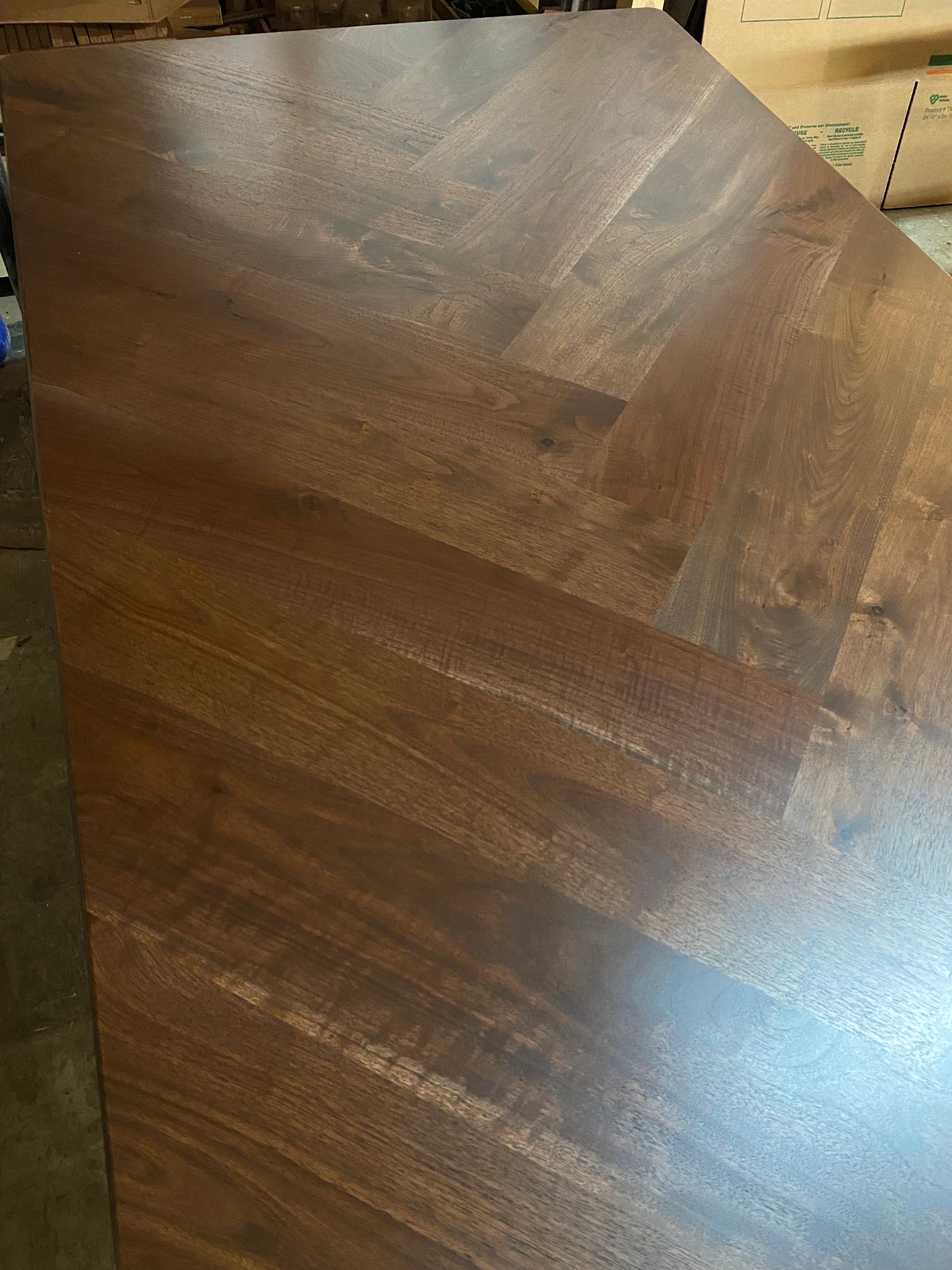 Handmade Walnut Dining Table with Metal Legs & Solid Walnut Herringbone Table Top