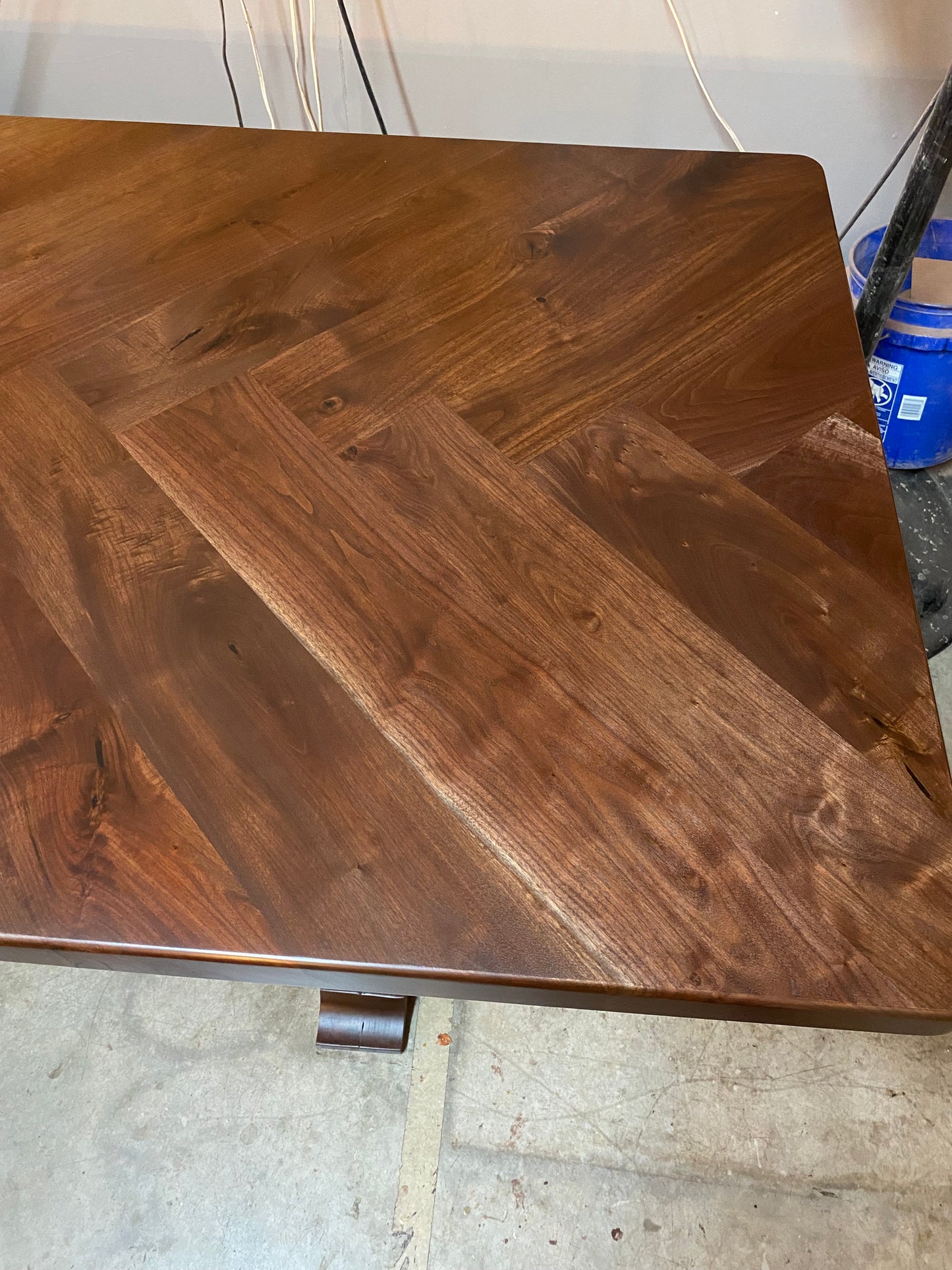 Handmade Walnut Dining Table with Metal Legs & Solid Walnut Herringbone Table Top