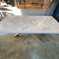 Whitewash Artisan Dining Table - Herringbone Design With Modern Metal Pedestal Base