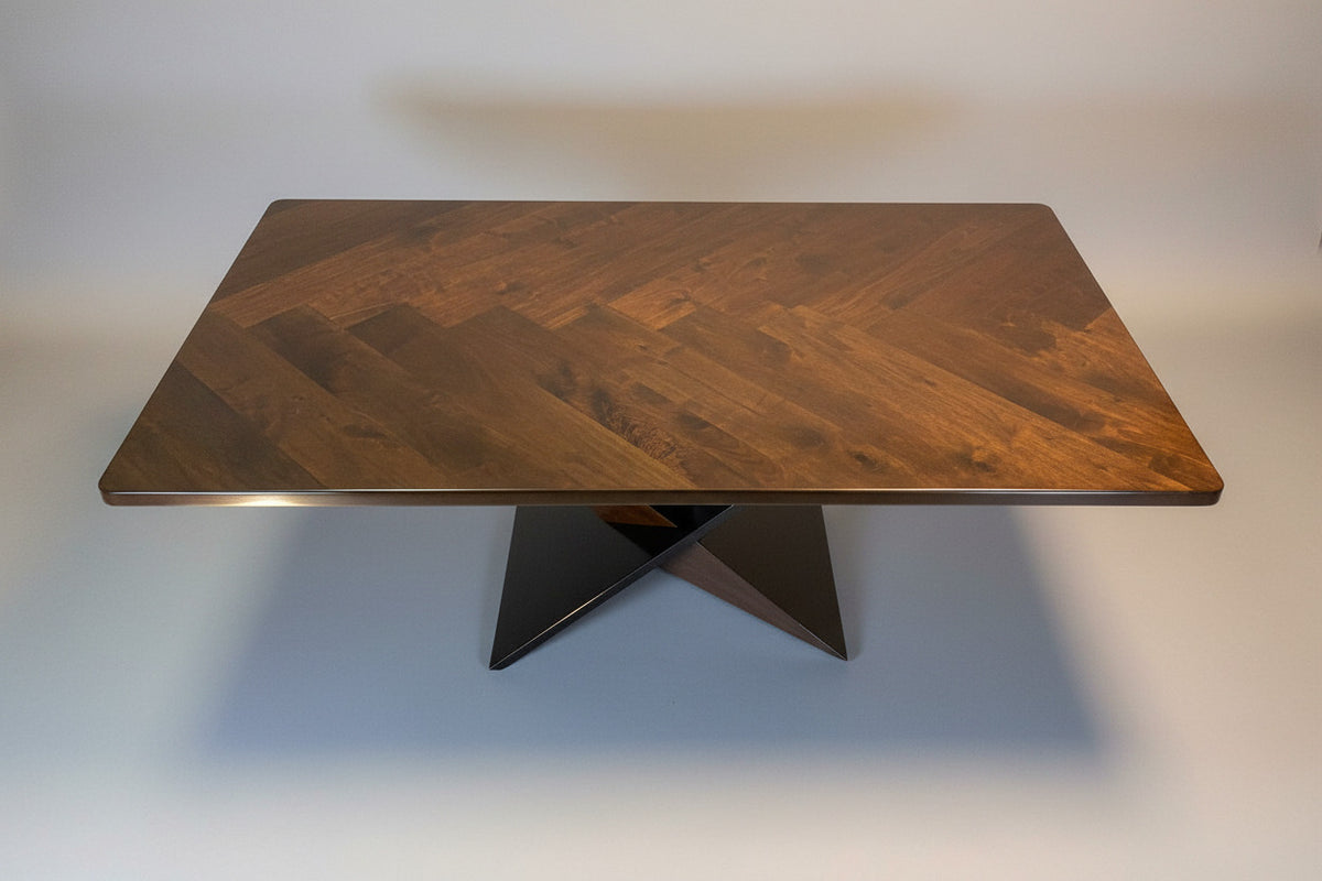 Contemporary Walnut Dining Table, Handmade in Walnut with Asymmetrical X Base