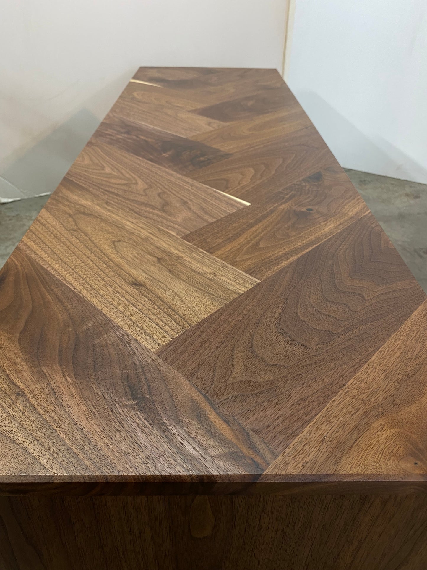 Custom Ottoman Coffee Table with Herringbone Pattern in Solid Walnut