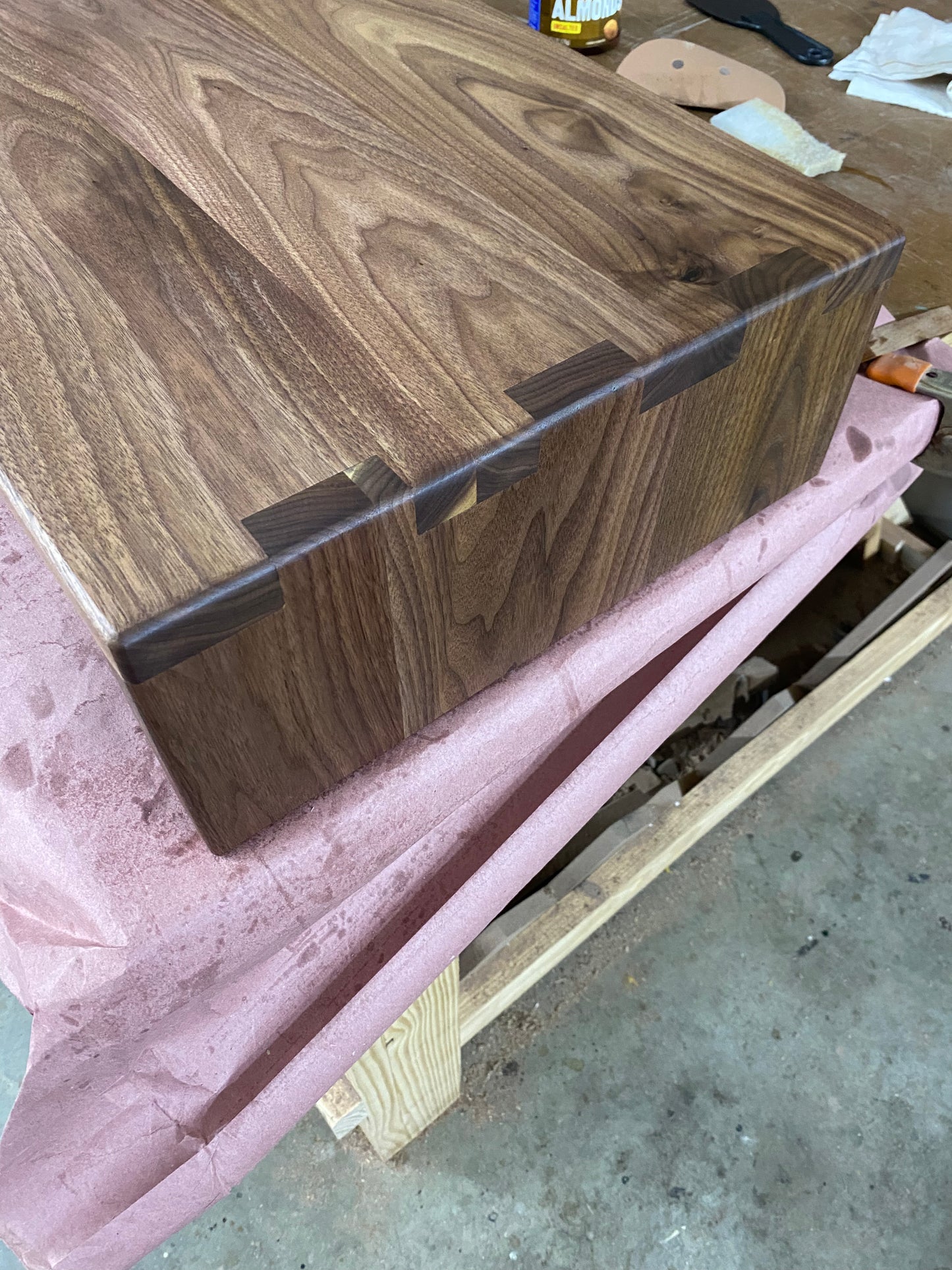 Wide Over Ottoman Cocktail Table, Wide Ottoman Tray in Walnut, Oversized Wood Ottoman Top