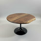 Round Walnut Dining Table with Live Edge Accent, handmade in columbus ohio, columbus ohio furniture, custom furniture, designer, luxury, natural edge, unique round dining table, one of a kind dining table using walnut slabs
