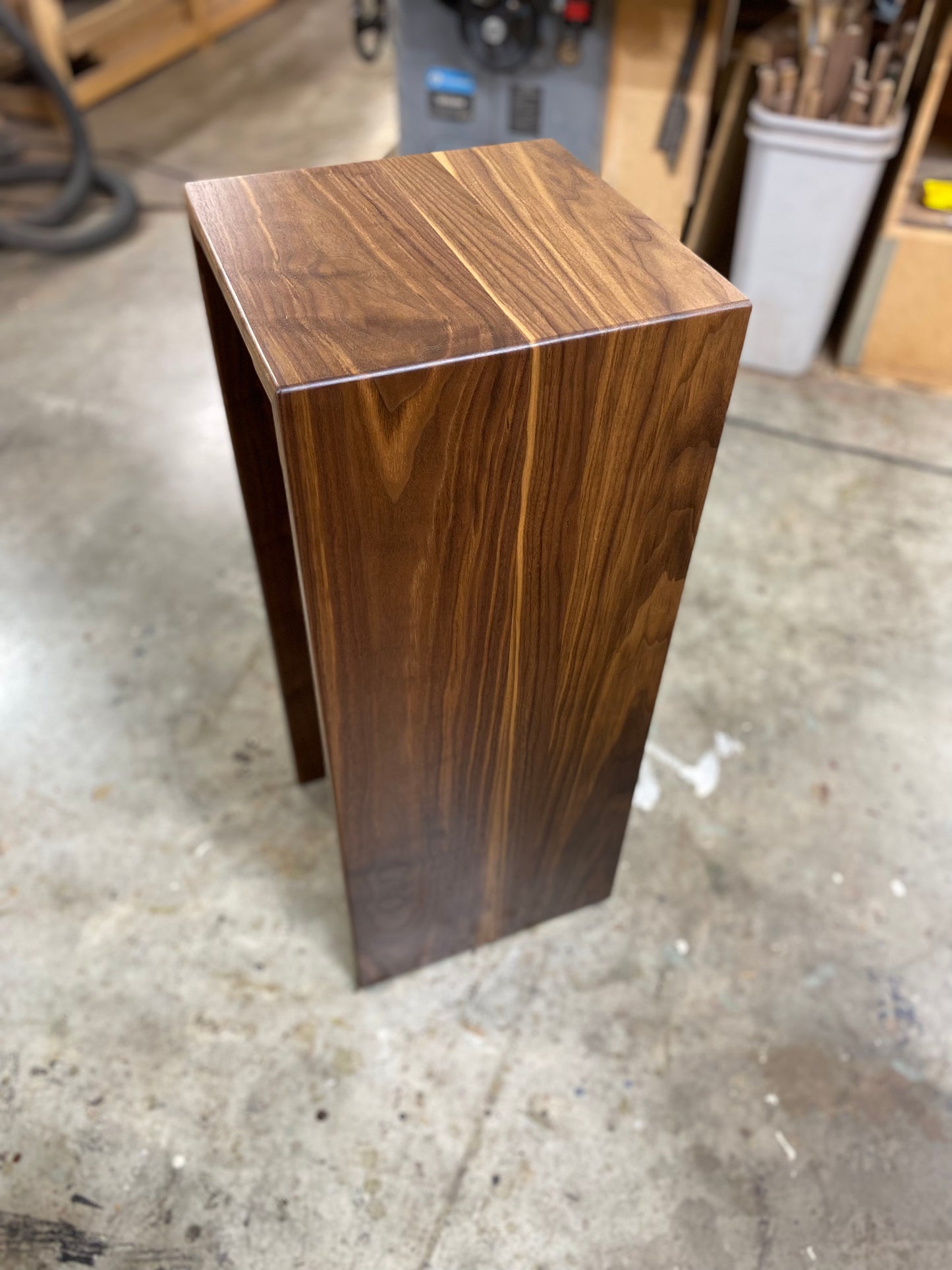 Walnut Sculpture Stand, Art Plinth or Pedestal Stand Handmade with Modern Waterfall Joinery