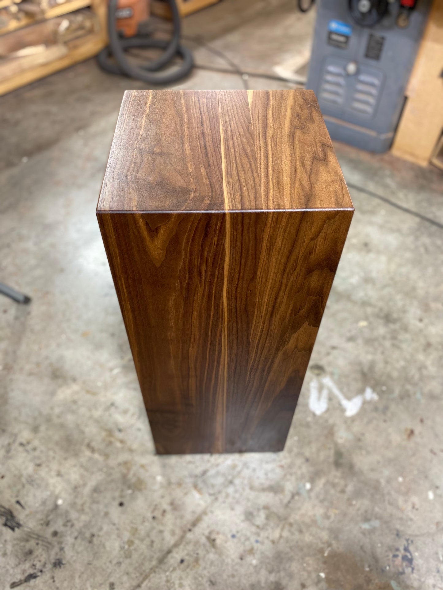 Walnut Sculpture Stand, Art Plinth or Pedestal Stand Handmade with Modern Waterfall Joinery