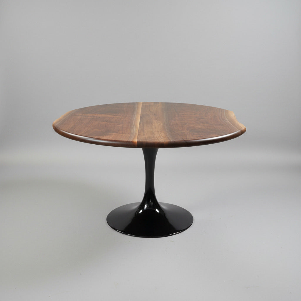 Round Walnut Dining Table with Live Edge Accent handmade dining table in columbus ohio, custom furniture columbus ohio, custom woodworking, luxury, one of a kind, unique, beautiful, hardwood, walnut slab