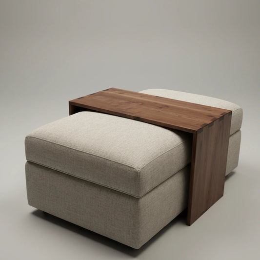 beautiful handmade walnut ottoman table custom fitted over clients fabric ottoman