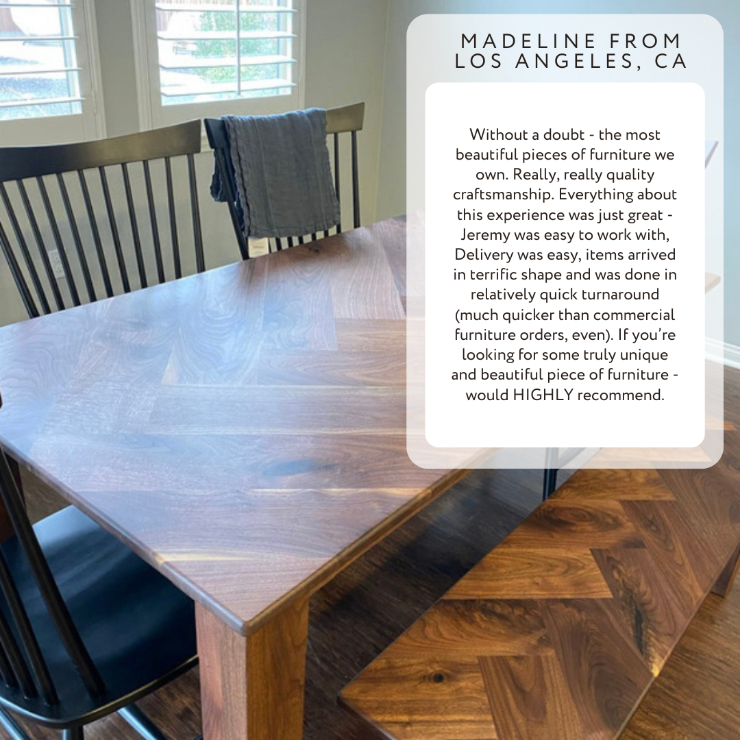 Walnut Herringbone Dining Room Table with Parsons Style Base