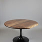 one of a kind round dining table with natural walnut slab slab made in columbus ohio, tulip base, gloss black tulip base, walnut live edge, walnut slab, walnut dining table, hardwood dining table, handmade dining table in ohio, made in use, made in america, local business, small business, luxury furniture, bespoke furniture