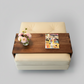 Handmade ottoman cover sitting on leather ottoman