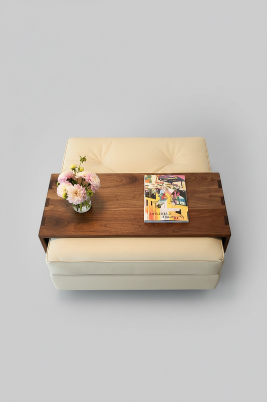 Handmade ottoman cover sitting on leather ottoman
