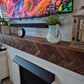 Modern Walnut Fireplace Mantel Shelf with Herringbone Pattern | Mid Century Modern Fireplace Mantle Shelf | Handmade Wood Mantel