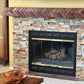 unique fireplace mantle, wood herringbone mantel, walnut mantle, geometric mantle, walnut herringbone