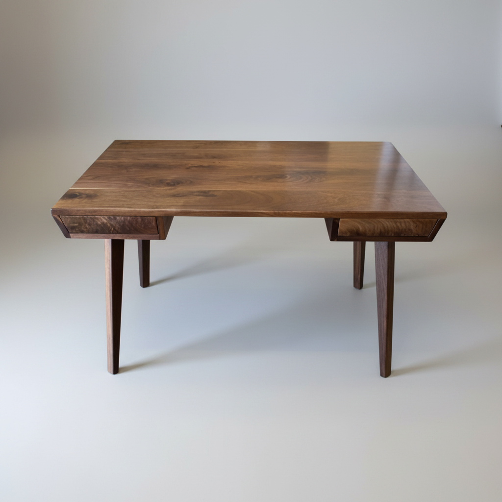Mid Century Modern Desk with Figured Walnut Drawers