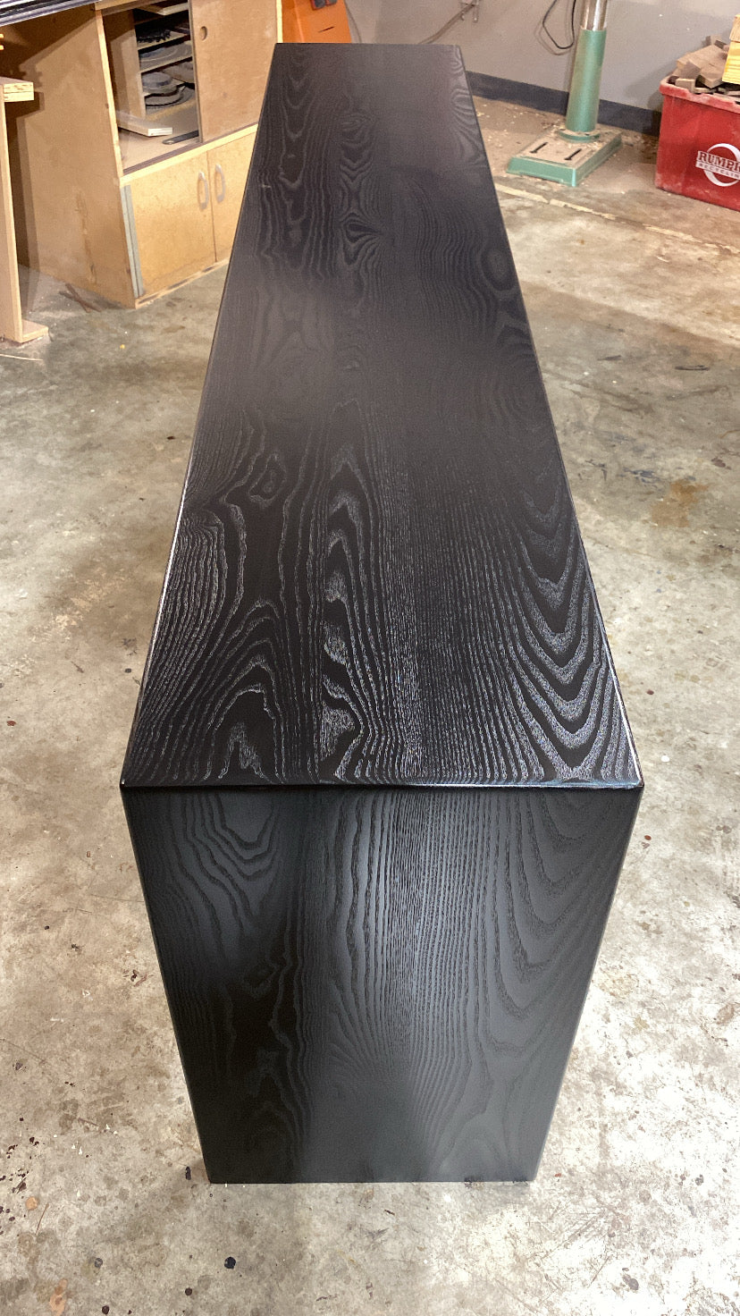 black console or entryway table in solid oak, made in america