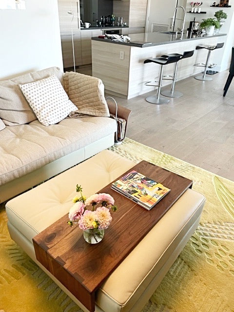 wood ottoman tray or ottoman sled custom fitted to clients existing ottoman
