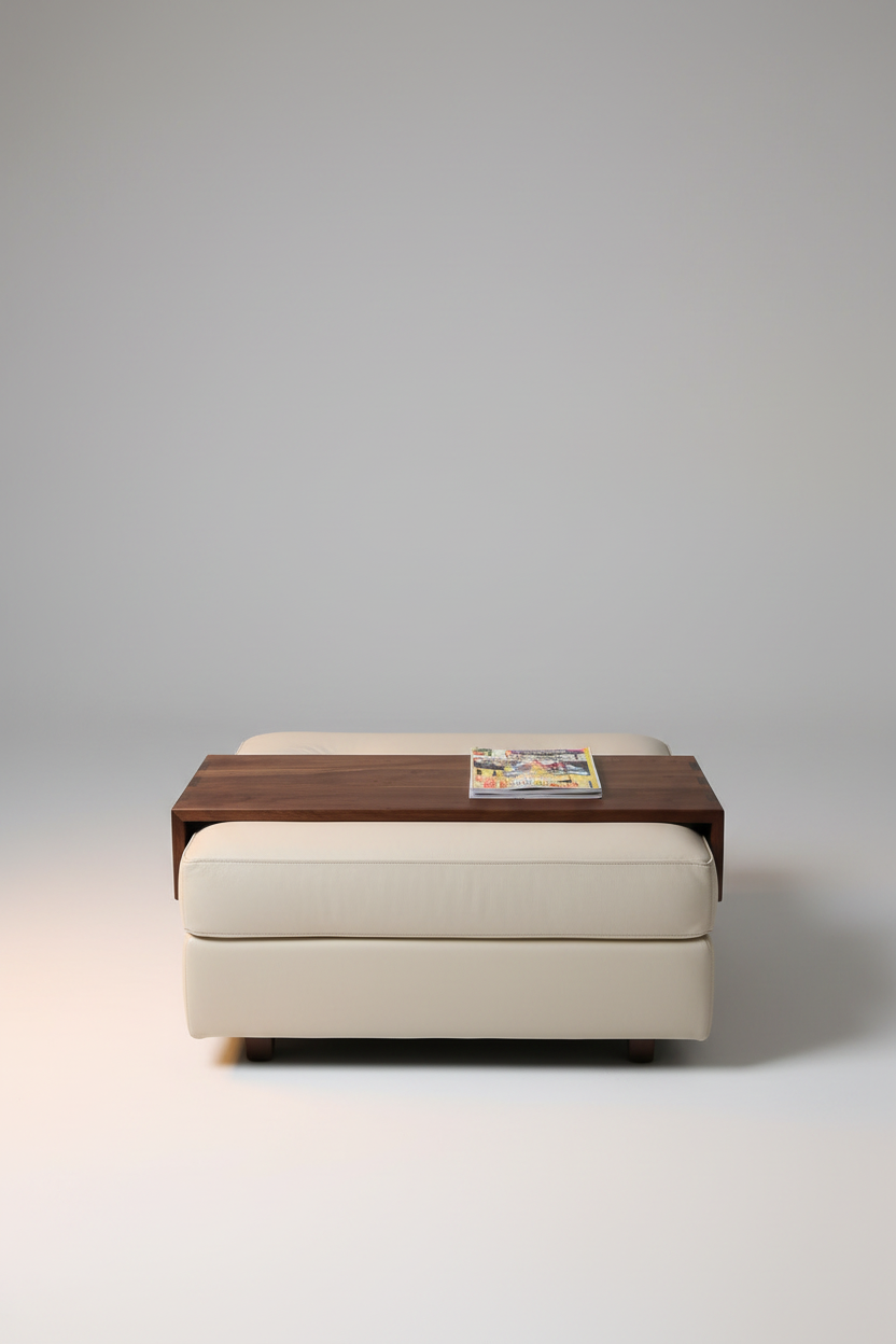 Wide Over Ottoman Cocktail Table, Wide Ottoman Tray in Walnut, Oversized Wood Ottoman Top