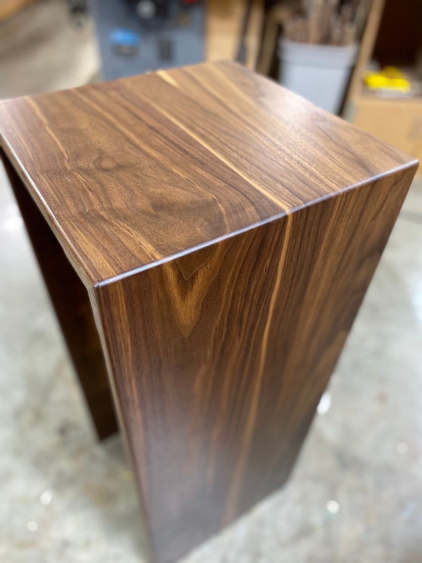 Walnut Sculpture Stand, Art Plinth or Pedestal Stand Handmade with Modern Waterfall Joinery