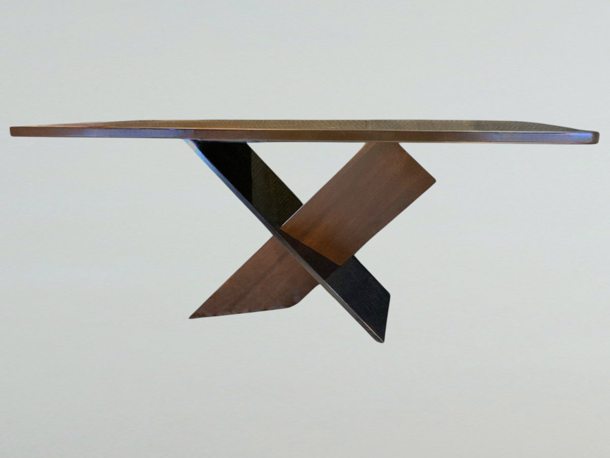 Contemporary Walnut Dining Table, Handmade in Walnut with Asymmetrical X Base