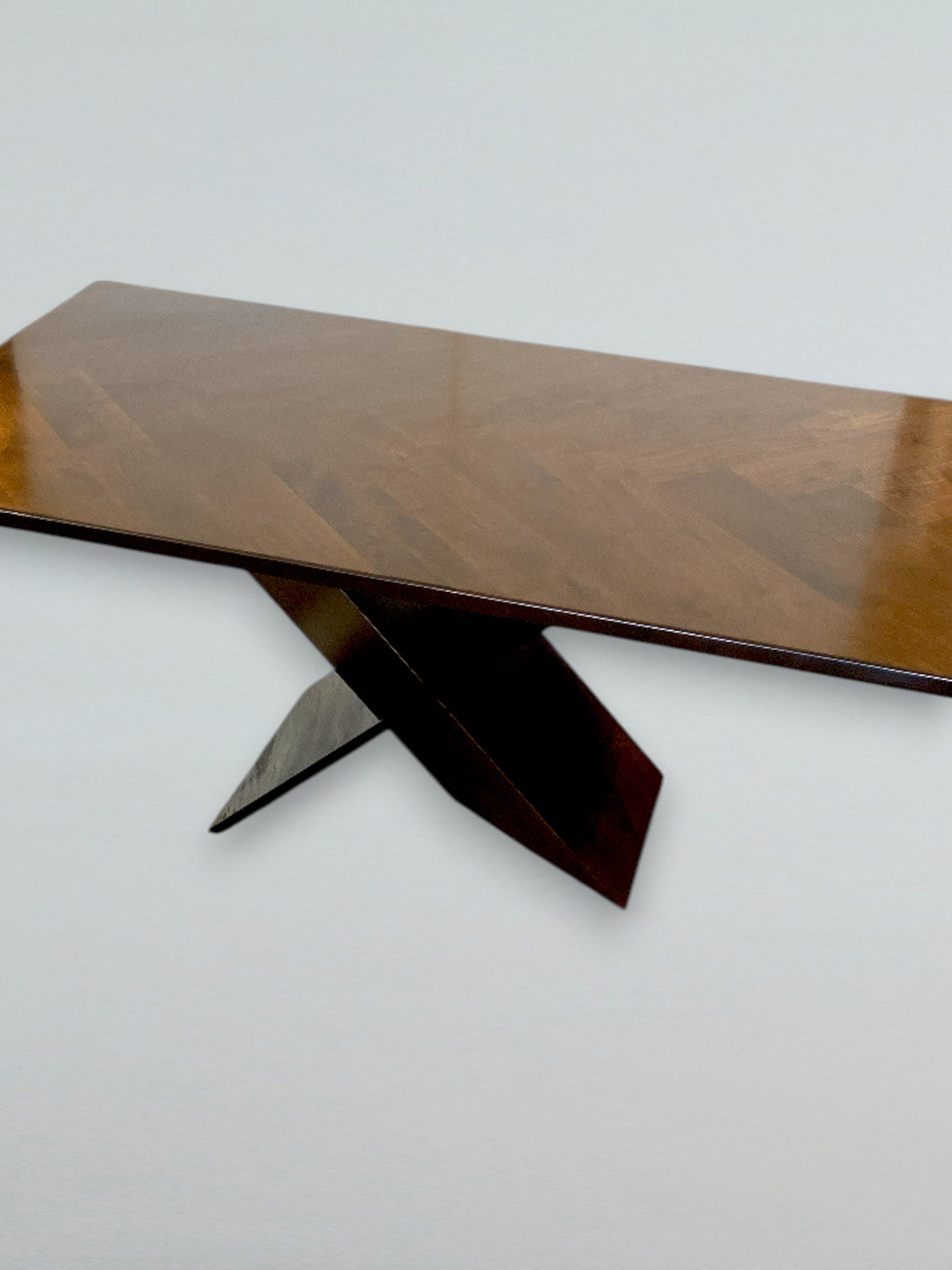 Contemporary Walnut Dining Table, Handmade in Walnut with Asymmetrical X Base