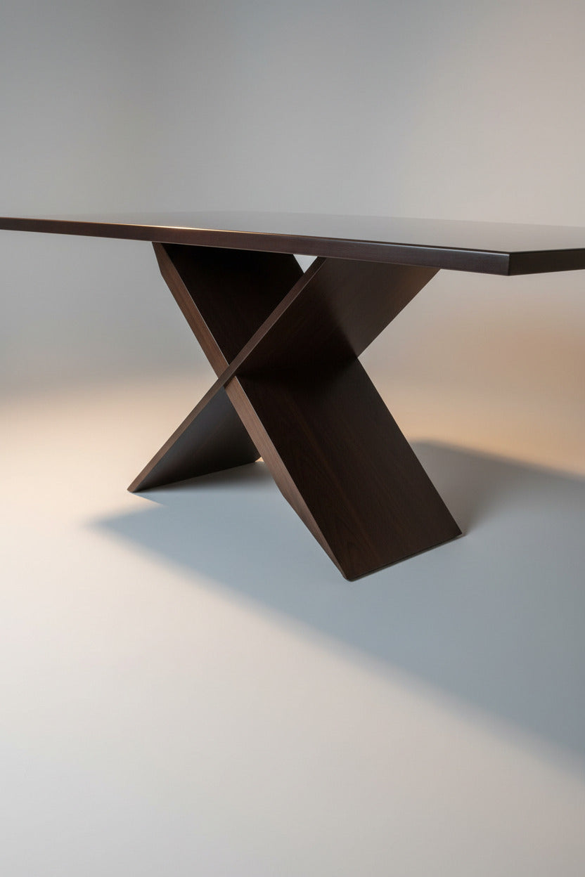 Contemporary Walnut Dining Table, Handmade in Walnut with Asymmetrical X Base