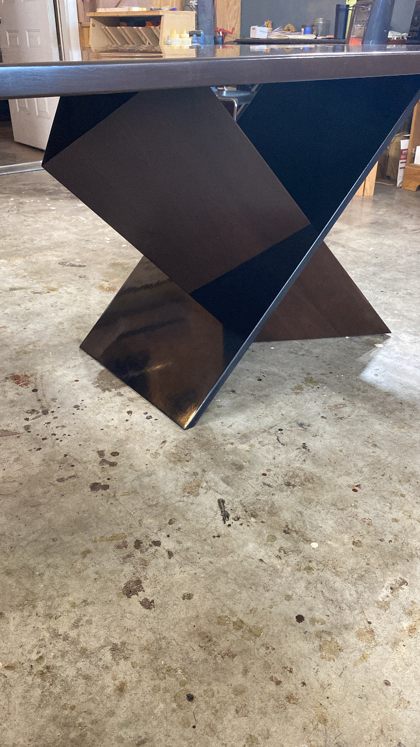Contemporary Walnut Dining Table, Handmade in Walnut with Asymmetrical X Base