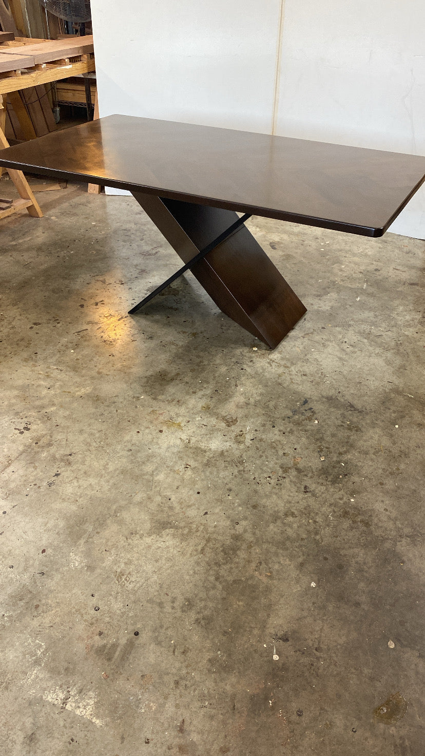 Contemporary Walnut Dining Table, Handmade in Walnut with Asymmetrical X Base