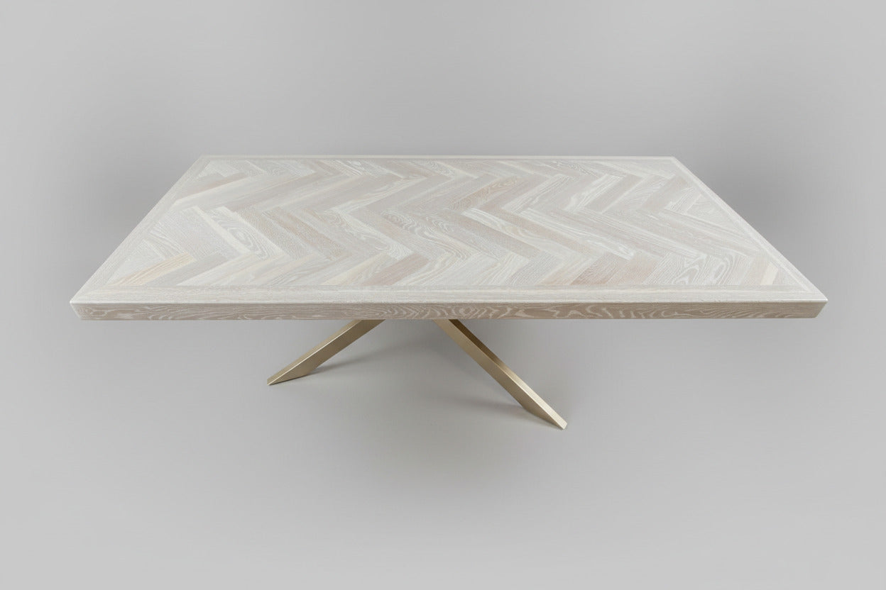unique wood dining table with herringbone pattern handmade in columbus ohio