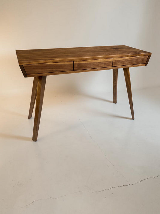 MCM Walnut Writing Desk With Push To Open Drawers