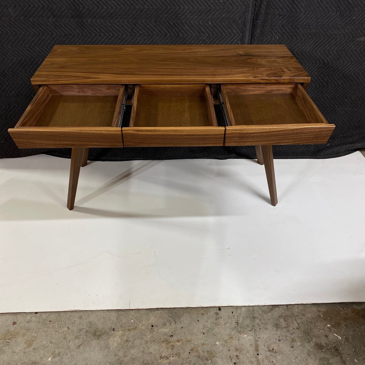 MCM Walnut Writing Desk With Push To Open Drawers