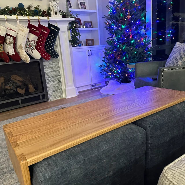 Over Ottoman Cocktail Table, Wide Ottoman Tray in White Oak, Oversized Wood Ottoman Top