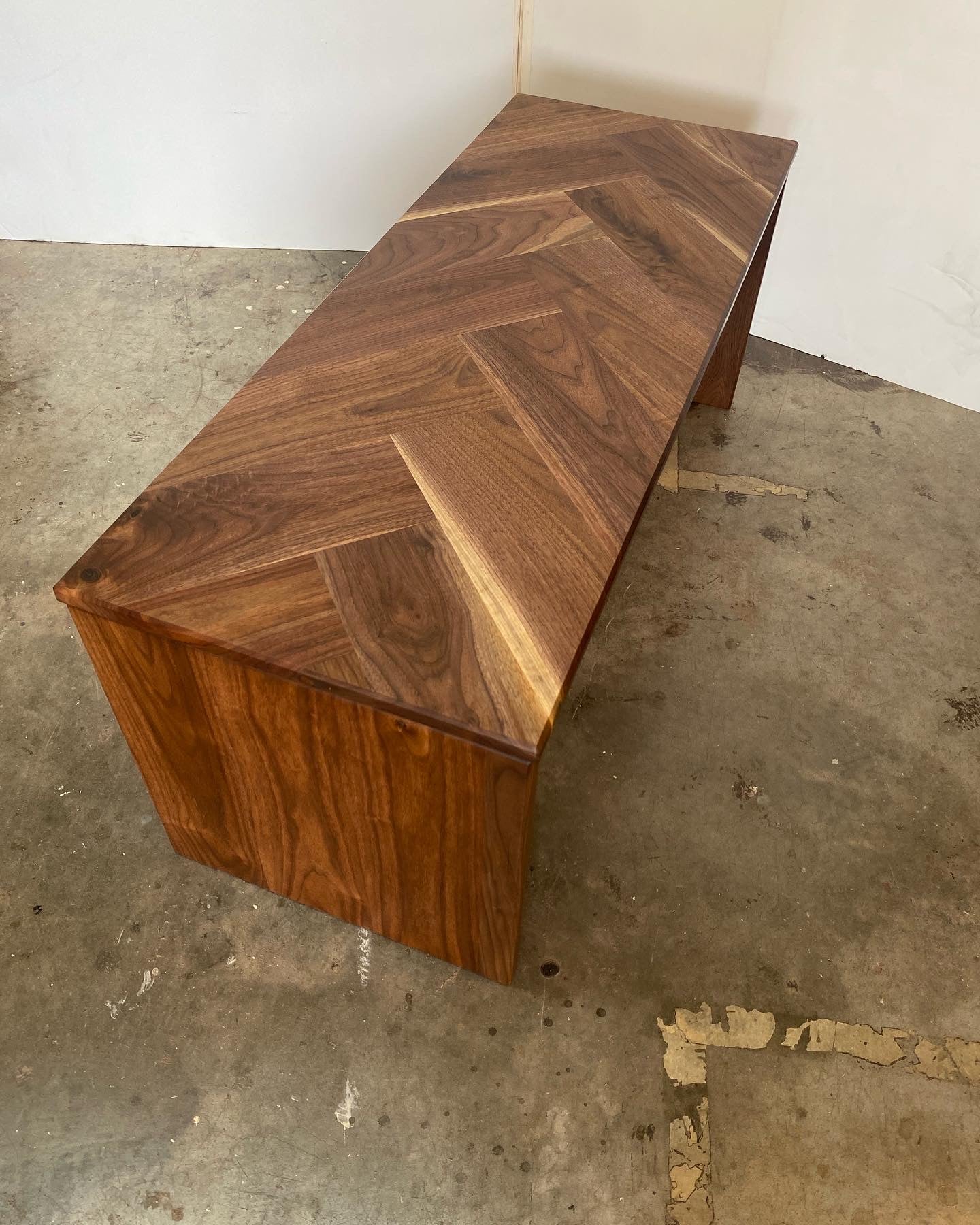 Custom Ottoman Coffee Table with Herringbone Pattern in Solid Walnut