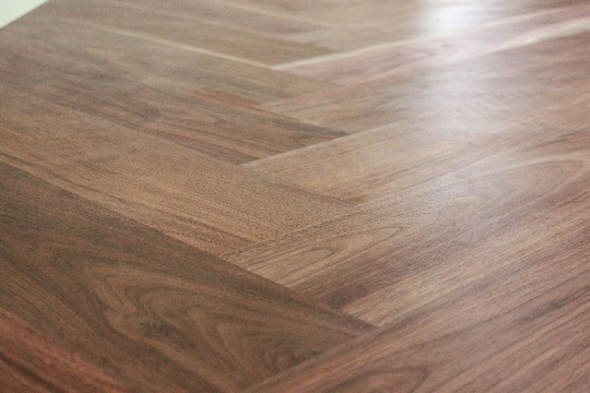 Stunning Herringbone Dining table with Solid Walnut Traditional Trestle Base