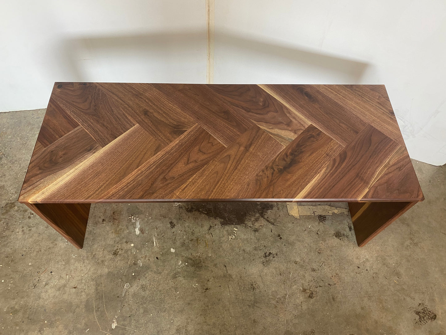 Custom Ottoman Coffee Table with Herringbone Pattern in Solid Walnut