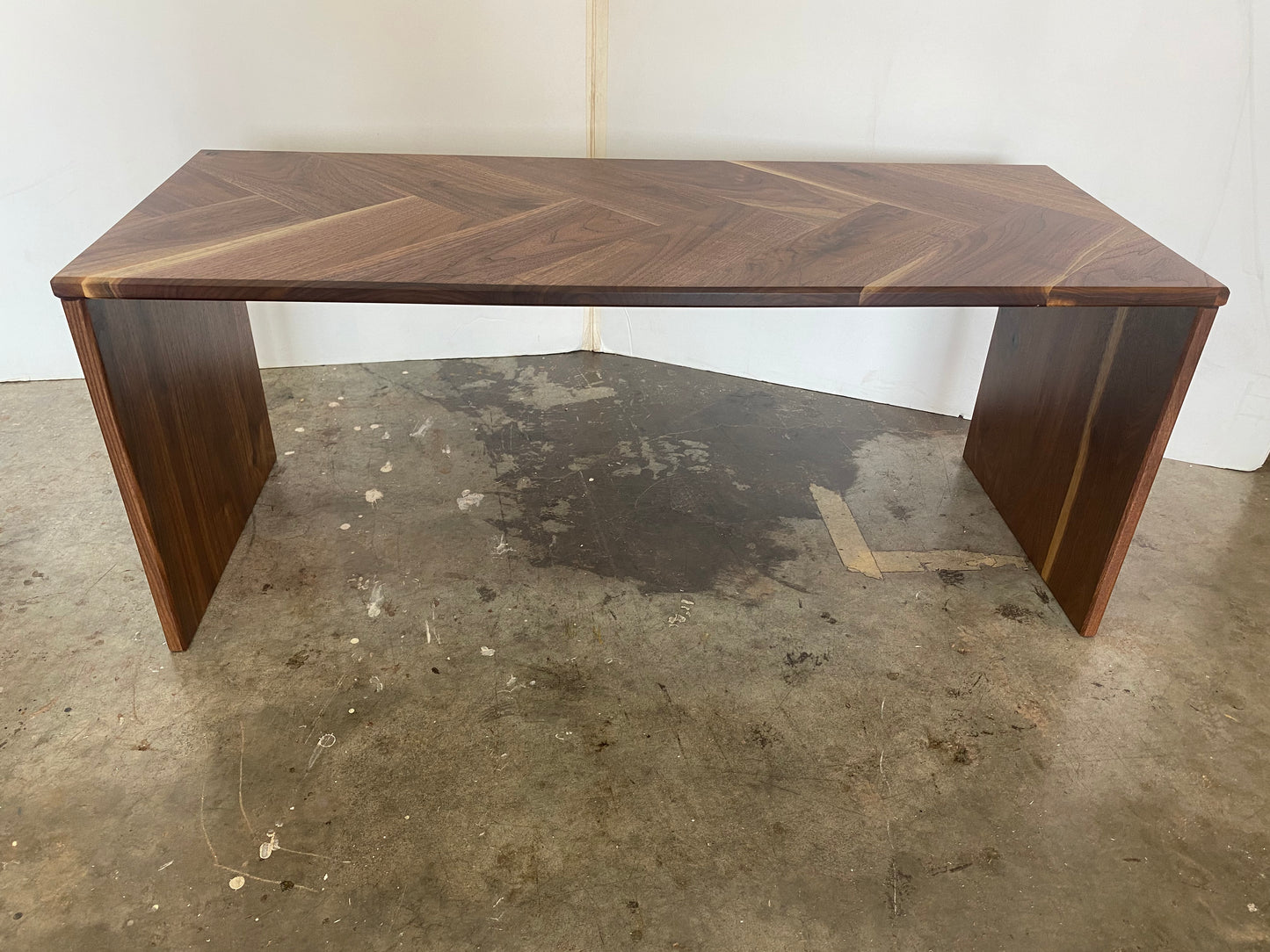 Custom Ottoman Coffee Table with Herringbone Pattern in Solid Walnut