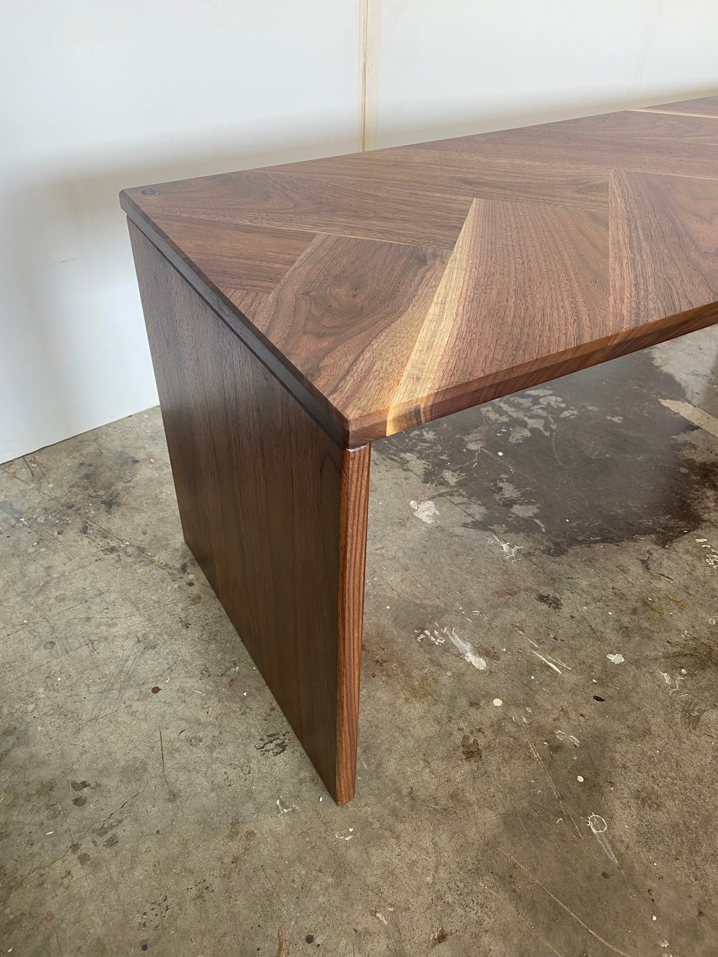 Custom Ottoman Coffee Table with Herringbone Pattern in Solid Walnut